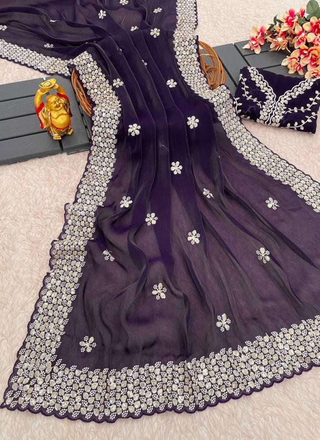 Jimmy Choo Purple Party Wear Embroidery Work Saree